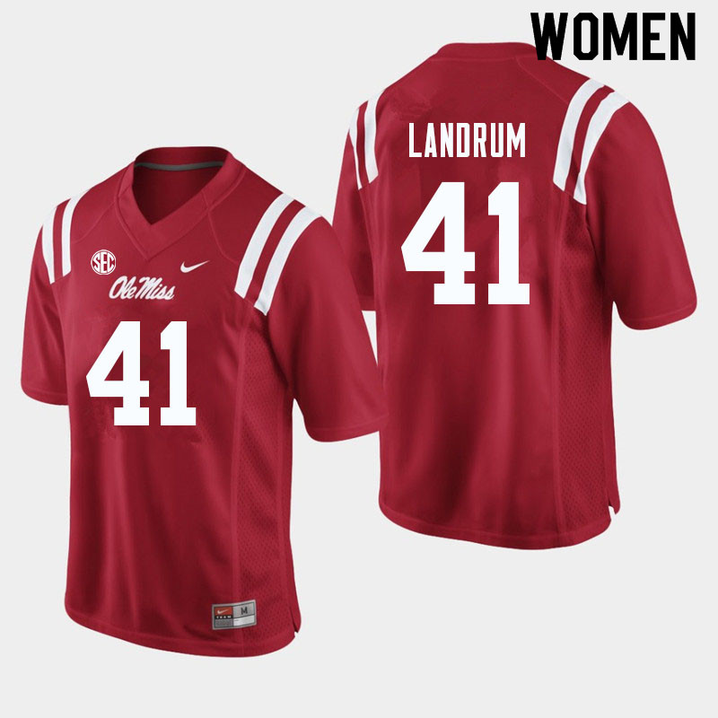 Women #41 Solomon Landrum Ole Miss Rebels College Football Jerseys Sale-Red - Click Image to Close